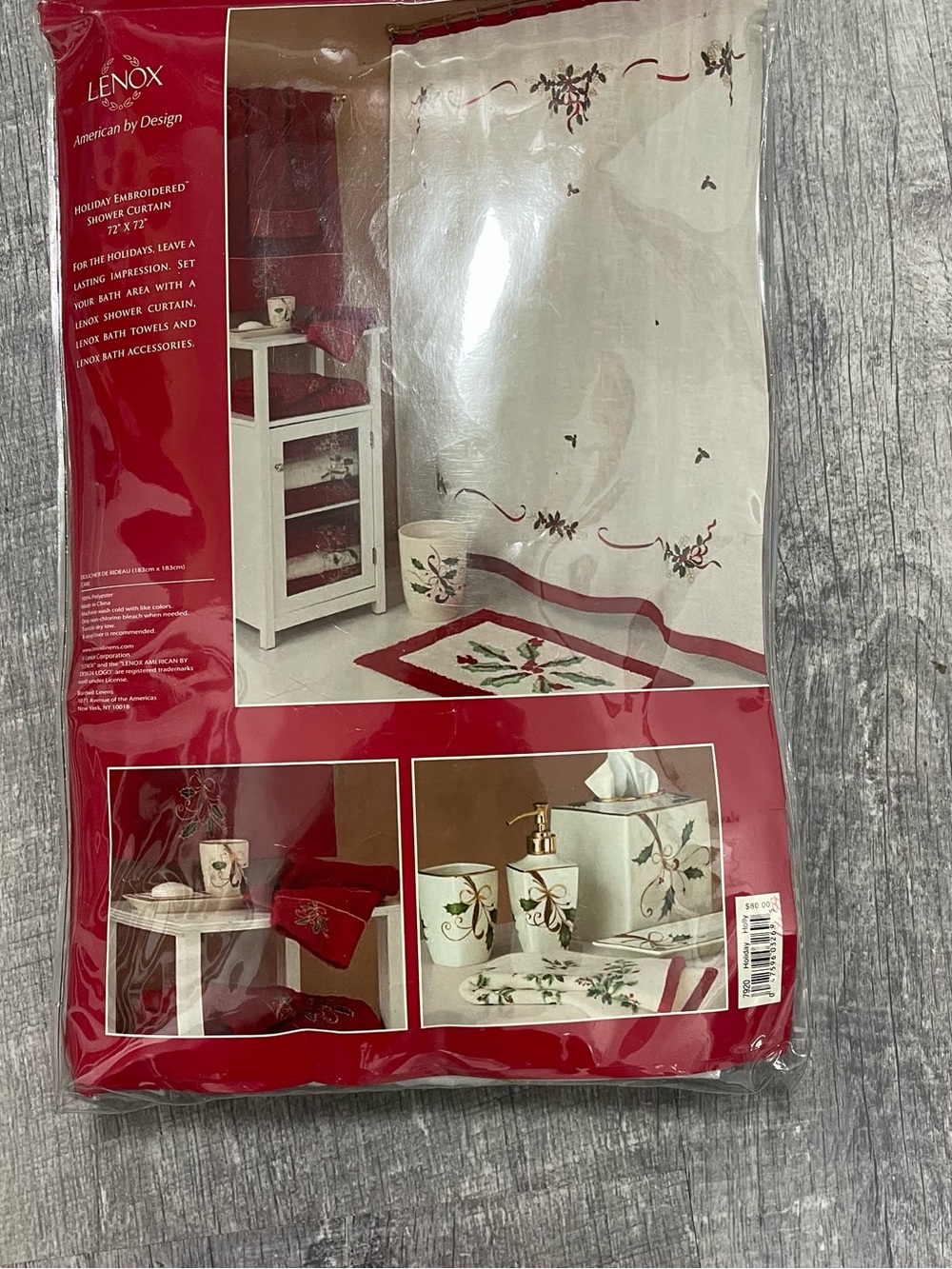 Lenox Holiday Embroidered Shower Curtain in Cream and Red